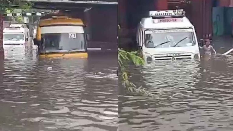 mathura-flooded-due-to-rain-buses-stuck-under-underpass